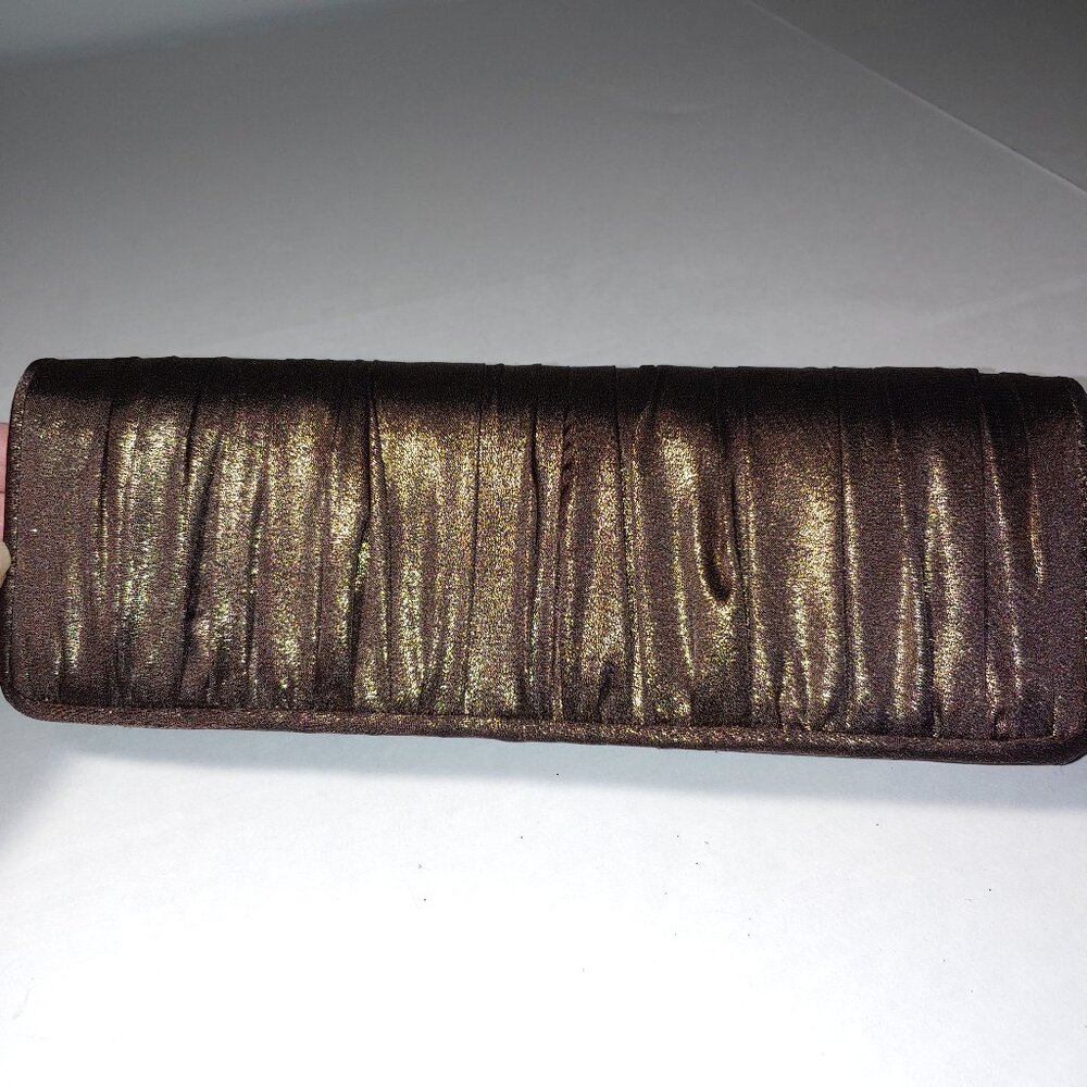 La Regale Brown with soft gold sheen rectangle shape clutch